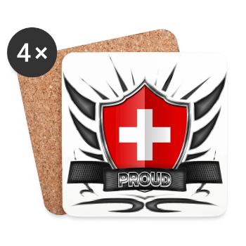 Suisse crête de drapeau fier 012 - Dessous de verre (lot de 4) - blanc - Devant