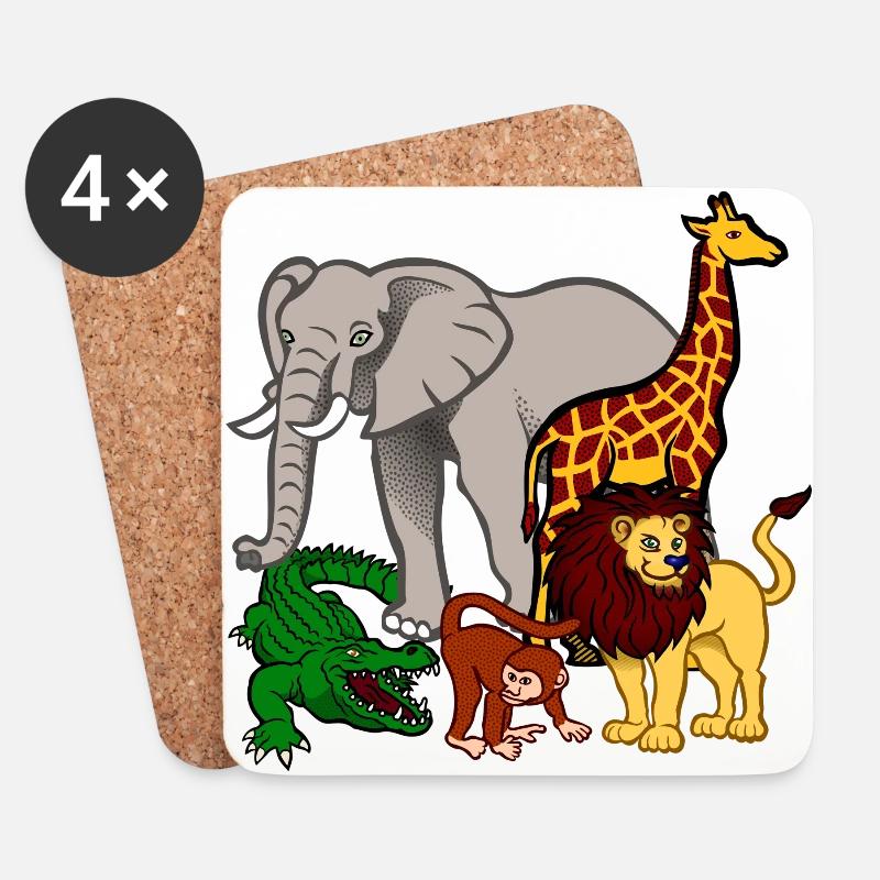 Afrika Tiere - Untersetzer (4er-Set) - Weiß