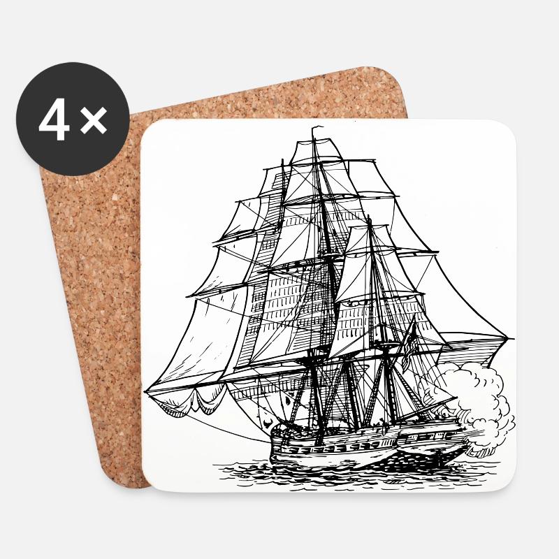 pirate ship boat pirat piratenschiff schiff skull1 - Untersetzer (4er-Set) - Weiß