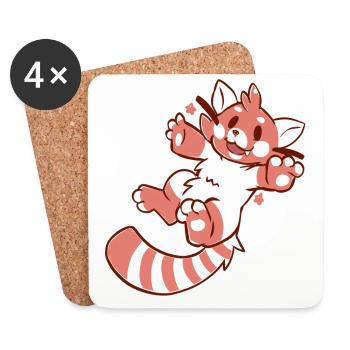 Mignon petit personnage de Panda Rouge - Dessous de verre (lot de 4) - blanc - Devant