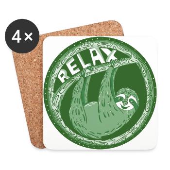 RELAX - pale green sloth - Coasters (set of 4) - white - Front