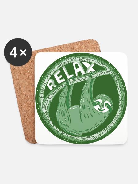 RELAX -- hellgrünes Faultier - Untersetzer (4er-Set) - Weiß