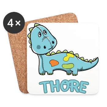 Dinosaurier lustig Kind Thore Geschenk Geburtstag - Untersetzer (4er-Set) - Weiß - Vorne