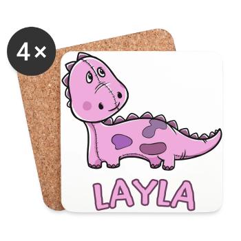 enfant drôle de dinosaure d'anniversaire cadeau Layla - Dessous de verre (lot de 4) - blanc - Devant