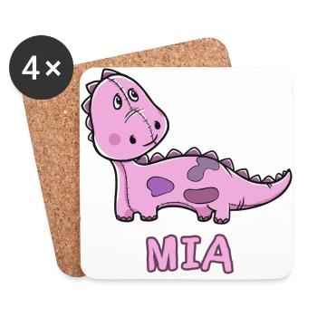 Dinosaurier lustig Kind Mia Geschenk Geburtstag Ko - Untersetzer (4er-Set) - Weiß - Vorne