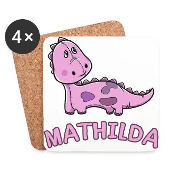 enfant drôle de dinosaure Mathilda Cadeau d'anniversaire - Dessous de verre (lot de 4) - blanc - Devant