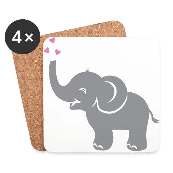 Funny baby elephant with hearts - Coasters (set of 4) - white - Front