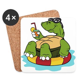 Tortues tortues d'été reptiles - Dessous de verre (lot de 4) - blanc - Devant