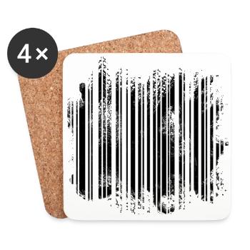 Code à barres d'illusion optique qui ressemble à une forêt - Dessous de verre (lot de 4) - blanc - Devant