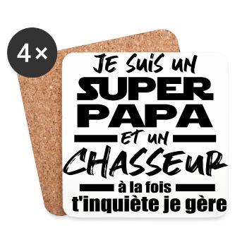 un super papa et chasseur - Dessous de verre (lot de 4) - blanc - Devant