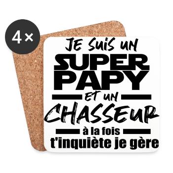 je suis un super papy et chasseur - Dessous de verre (lot de 4) - blanc - Devant