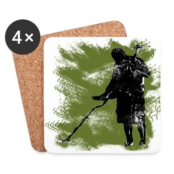 A treasure hunter with the metal detector and spade - Coasters (set of 4) - white - Front