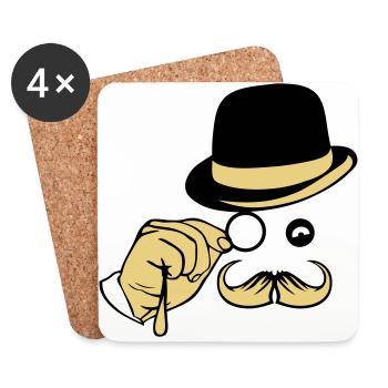 sourire chapeau monocle moustache melon - Dessous de verre (lot de 4) - blanc - Devant