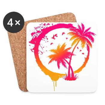 Bunte Beach Sommer Palmen im Kreis - Untersetzer (4er-Set) - Weiß - Vorne