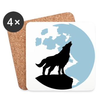 Wolf und Vollmond - Untersetzer (4er-Set) - Weiß - Vorne