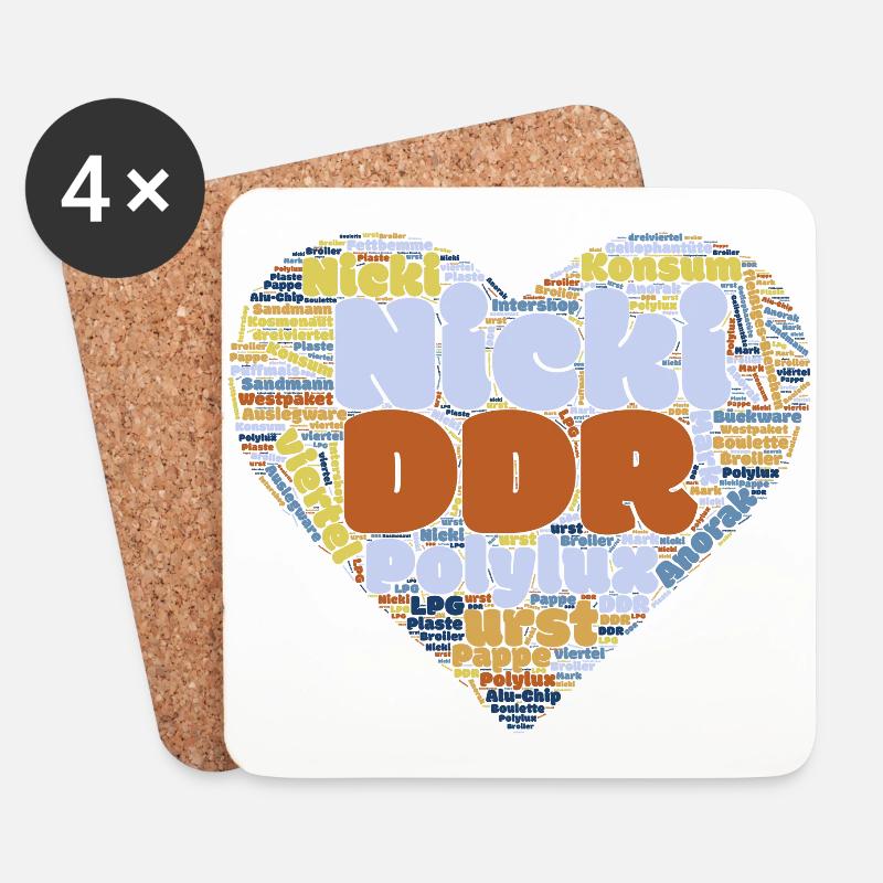 Wortwolken Herz mit Ostalgie Charme (DDR) - Untersetzer (4er-Set) - Weiß