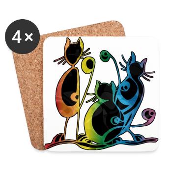 Cat family - Coasters (set of 4) - white - Front