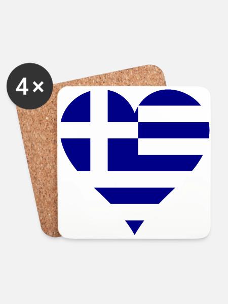 Griechische Flagge als Herz - Untersetzer (4er-Set) - Weiß