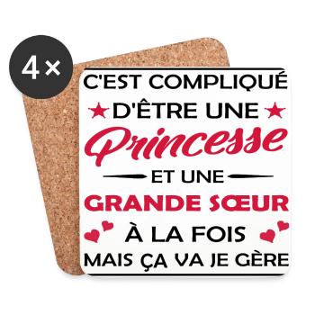 une Princesse et une grande soeur - grande sœur - Dessous de verre (lot de 4) - blanc - Devant