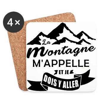 La montagne m'appelle et je dois y aller Randonnée - Dessous de verre (lot de 4) - blanc - Devant