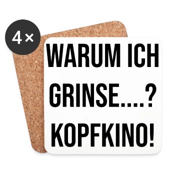 Warum ich grinse? Kopfkino! - Untersetzer (4er-Set) - Weiß - Vorne