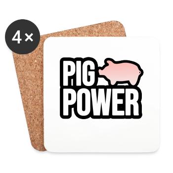 Pig Power - Cochon - Dessous de verre (lot de 4) - blanc - Devant