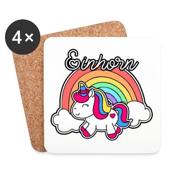 Einhorn mit Regenbogen - Untersetzer (4er-Set) - Weiß - Vorne