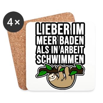 Lieber im Meer baden als in Arbeit schwimmen Faul - Untersetzer (4er-Set) - Weiß - Vorne