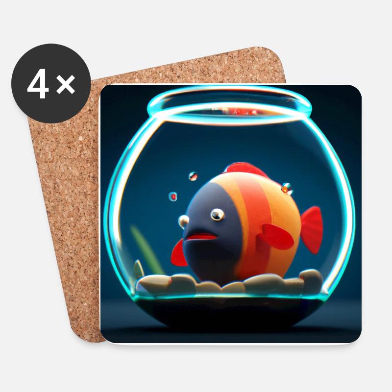 Lustiger oranger Fisch im Aquarium - von einer KI - Untersetzer (4er-Set) - Weiß