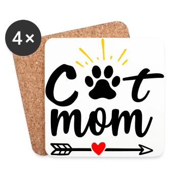 Maman chat - Dessous de verre (lot de 4) - blanc - Devant