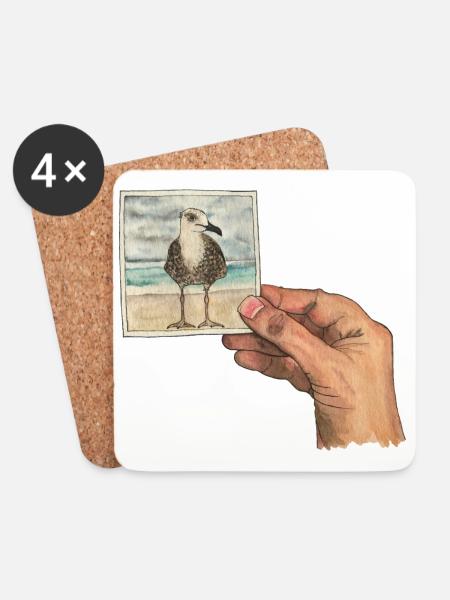Hand mit Foto einer Möwe - Glasbrikker (sæt med 4 stk.) - hvid