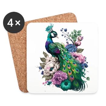 Beau cadeau de paon - Dessous de verre (lot de 4) - blanc - Devant