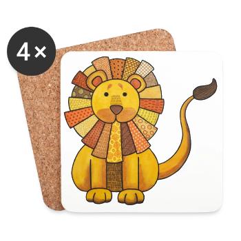 Lion Mignon Bébé Lion Enfants kawaii Jardin d’enfants - Dessous de verre (lot de 4) - blanc - Devant