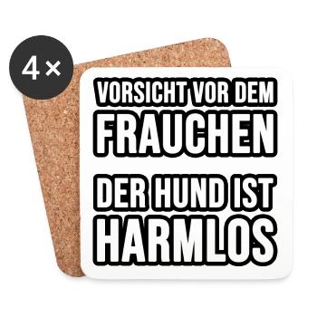 Vorsicht vor dem Frauchen oder Herrchen, der Hund - Untersetzer (4er-Set) - Weiß - Vorne