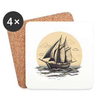 Illustration vintage Sail Shiff - Dessous de verre (lot de 4) - blanc - Devant