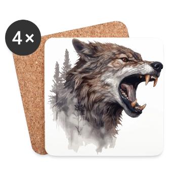Wolf Wolf Head Scratch Marks Claws Wild Forest Hunter - Dessous de verre (lot de 4) - blanc - Devant