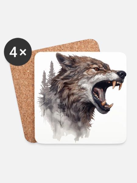 Wolf Wolfskopf Kratzspuren Krallen Wild Wald Jäger - Untersetzer (4er-Set) - Weiß