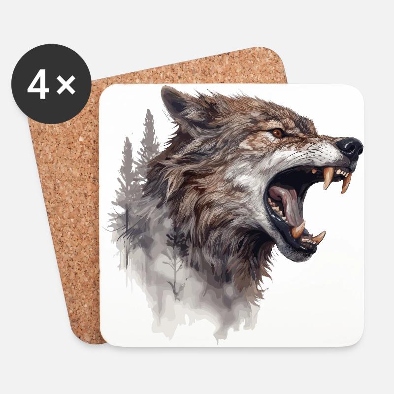 Wolf Wolfskopf Kratzspuren Krallen Wild Wald Jäger - Untersetzer (4er-Set) - Weiß