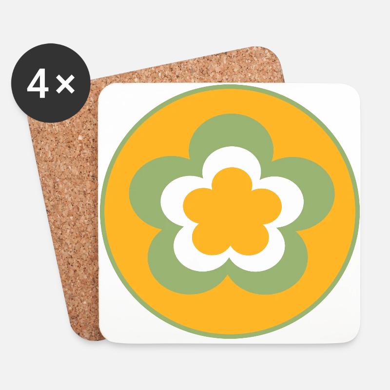 70er Jahre Blume Muster - Untersetzer (4er-Set) - Weiß