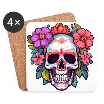 Menschlicher Schädel & Blumen 30 - Untersetzer (4er-Set) - Weiß - Vorne