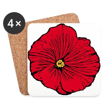 Fleur rouge, fleur rouge cadeau de la Saint-Valentin - Dessous de verre (lot de 4) - blanc - Devant