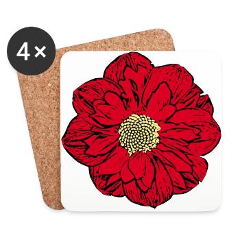 Blume rot rote Blume Blumen rot rote Blumen - Untersetzer (4er-Set) - Weiß - Vorne