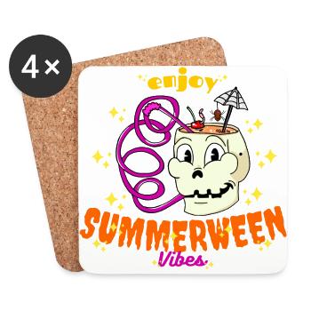 Enjoy Summerween Vibes Funny Summer Skull Drink - Coasters (set of 4) - white - Front