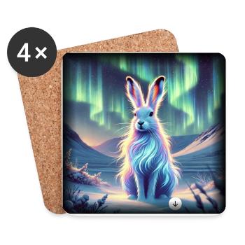 Schneehase Aurora Borealis - Untersetzer (4er-Set) - Weiß - Vorne