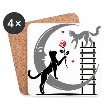 Katzen - Romeo und Julia - Untersetzer (4er-Set) - Weiß - Vorne