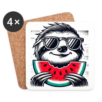 Sloth Watermelon - Coasters (set of 4) - white - Front
