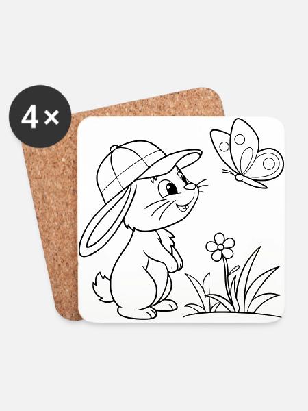Hase Häschen mit Kappe - Untersetzer (4er-Set) - Weiß