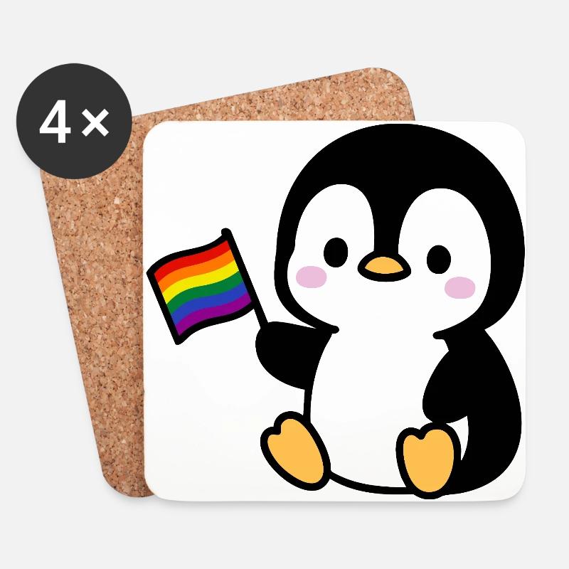 Pinguin mit Regenbogenfahne - Untersetzer (4er-Set) - Weiß