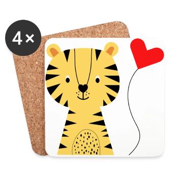 Cute Tiger with Heart Balloon - Baby Fashion - Birth - Coasters (set of 4) - white - Front