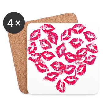 Kissing Lips Heart - Coasters (set of 4) - white - Front